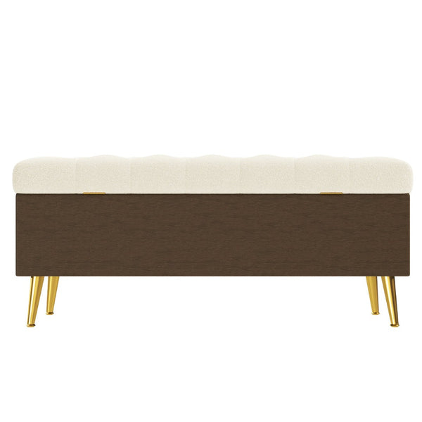 English Elm Modern Boucle Tufted Storage Ottoman Bench with Gold Legs for Bedroom or Entryway Beige N719P305620A
