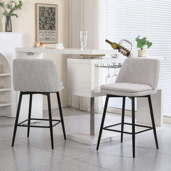 English Elm Counter Upholstered Swivel Bar Stools Set of 2 — Mid-Century Modern Comfort, 360° Rotation, Durable Metal Legs Off White W2200P233491
