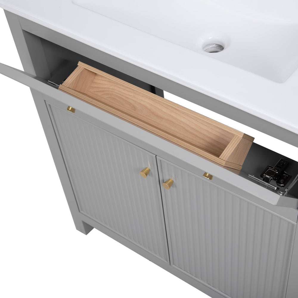 English Elm 30'' Modern Bathroom Vanity Set With Ceramic Sink, Soft-Close Doors, Grey Finish, Ample Storage Options N710P228367E