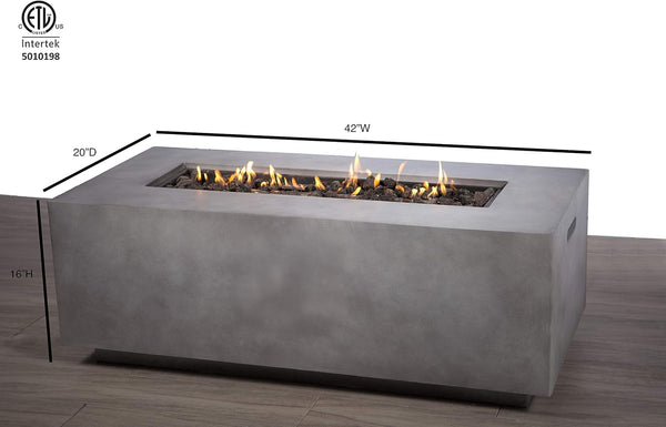 English Elm Concrete Propane/Natural Gas Fire Pit Table with Lava Rocks, Weatherproof Concrete, Easy Controls B120P204349