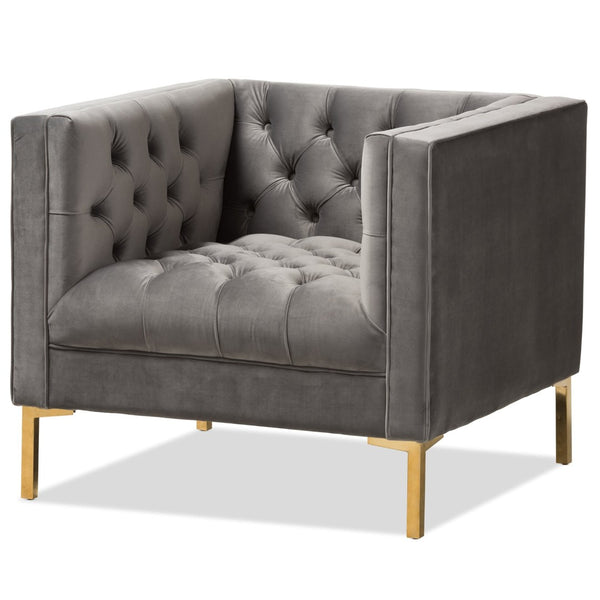 Baxton Studio Baxton Studio Zanetta Luxe Velvet Upholstered Lounge Chair with Glamorous Gold Finished Legs Grey TSF-7723-Grey/Gold