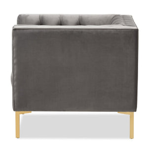 Baxton Studio Baxton Studio Zanetta Luxe Velvet Upholstered Lounge Chair with Glamorous Gold Finished Legs Grey TSF-7723-Grey/Gold