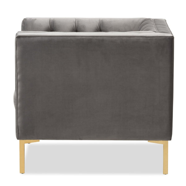 Baxton Studio Baxton Studio Zanetta Luxe Velvet Upholstered Lounge Chair with Glamorous Gold Finished Legs Grey TSF-7723-Grey/Gold