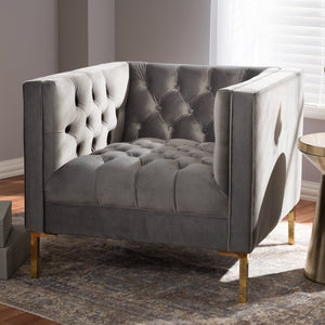 Baxton Studio Baxton Studio Zanetta Luxe Velvet Upholstered Lounge Chair with Glamorous Gold Finished Legs Grey TSF-7723-Grey/Gold