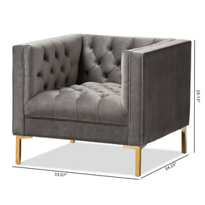 Baxton Studio Baxton Studio Zanetta Luxe Velvet Upholstered Lounge Chair with Glamorous Gold Finished Legs Grey TSF-7723-Grey/Gold