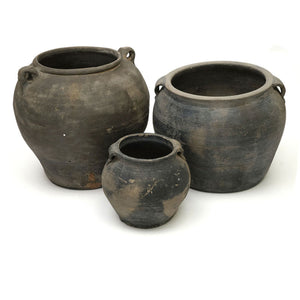 Lilys Approx 10" Vintage Charcoal/Gray Pottery Jar Large With Two Handles(Size & Finish Vary) 8324-4