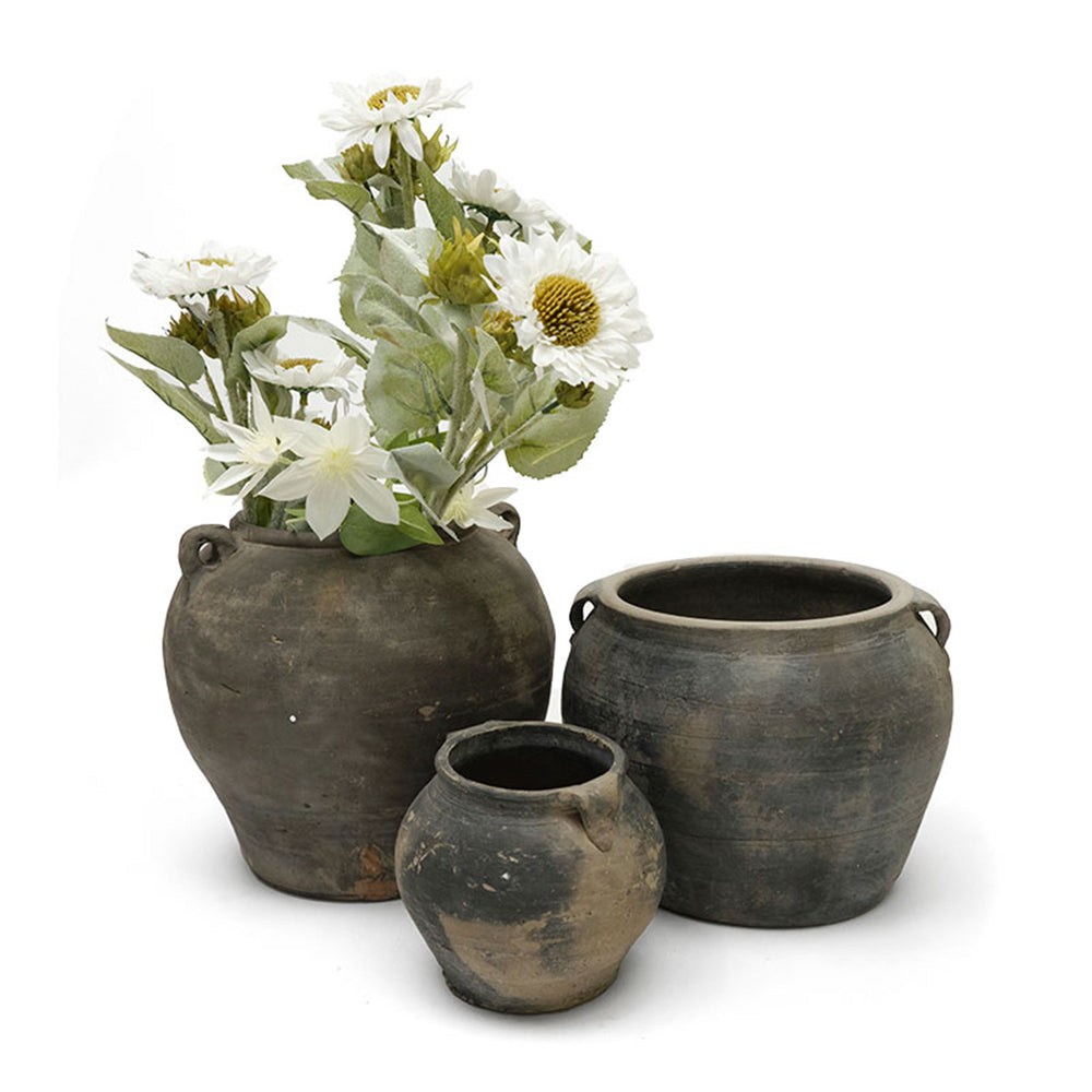 Lilys Approx 12" Vintage Charcoal/Gray Pottery Jar Large With Two Handles Large (Size & Finish Vary) 8324-6