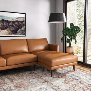 English Elm Ashcroft Furniture - Lore L-Shaped Genuine Leather Sectional In Cognac Tan - Stylish Mid-Century Modern Comfort For All B183S00028