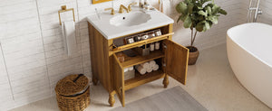 English Elm Christopher Knight Home® - 30-Inch Walnut Vanity with Seashell Resin Sink, Flip-Up Organizer, Soft-Close Doors & Legs Brown N765P33417576B