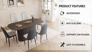 English Elm 63" Modern-Medieval 7-Piece Dining Set With Brown Mdf Table & Pu Chairs For Stylish Home Spaces W2189S00705