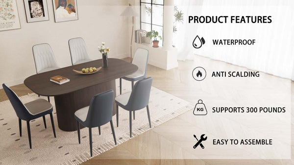 English Elm 63" Modern-Medieval 7-Piece Dining Set With Brown Mdf Table & Pu Chairs For Stylish Home Spaces W2189S00705