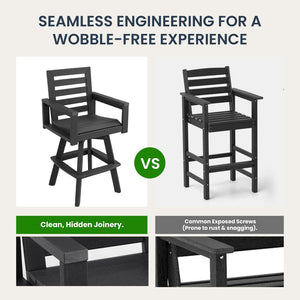 English Elm Outdoor Hdpe Ladderback Swivel Barstool Wood Grain Finish for Poolside Porch Deck Carbon W1886P440640
