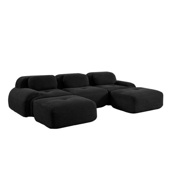 English Elm U-shaped Modular Sectional Corduroy Sofa with Wide Armrests for Living Room Comfort Black W714S01277