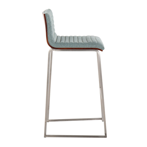 English Elm Mason Mara 30" Fixed-Height Barstools Set Of 2 - Stylish Green Fabric, Walnut Back & Stainless Steel Base B202P222244