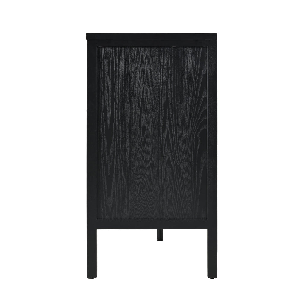 English Elm Stylish Geometric Circle Door Sideboard Cabinet with MDF Solid Wood Legs Adjustable Shelves Black W2696P256250