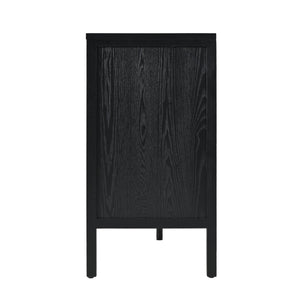 English Elm Stylish Geometric Circle Door Sideboard Cabinet with MDF Solid Wood Legs Adjustable Shelves Black W2696P256250