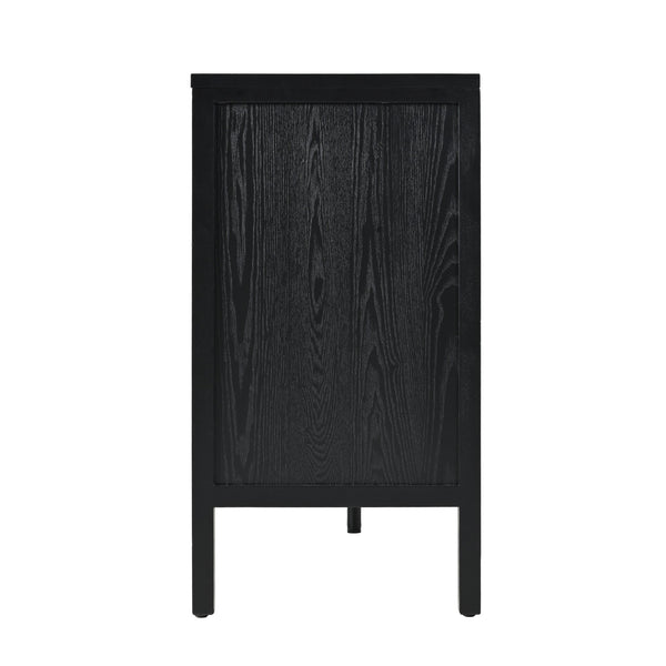 English Elm Stylish Geometric Circle Door Sideboard Cabinet with MDF Solid Wood Legs Adjustable Shelves Black W2696P256250