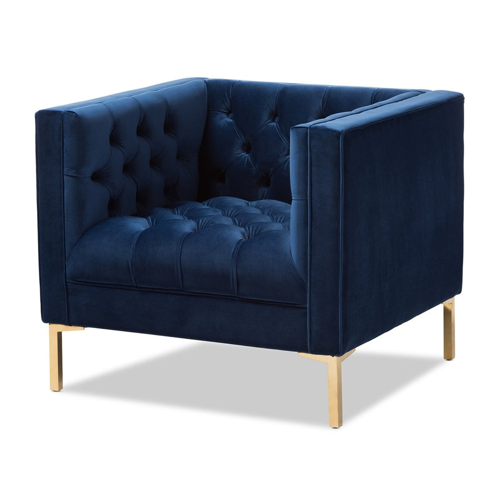 Baxton Studio Baxton Studio Zanetta Luxe Velvet Upholstered Lounge Chair with Glamorous Gold Finished Legs Navy TSF-7723-Navy/Gold