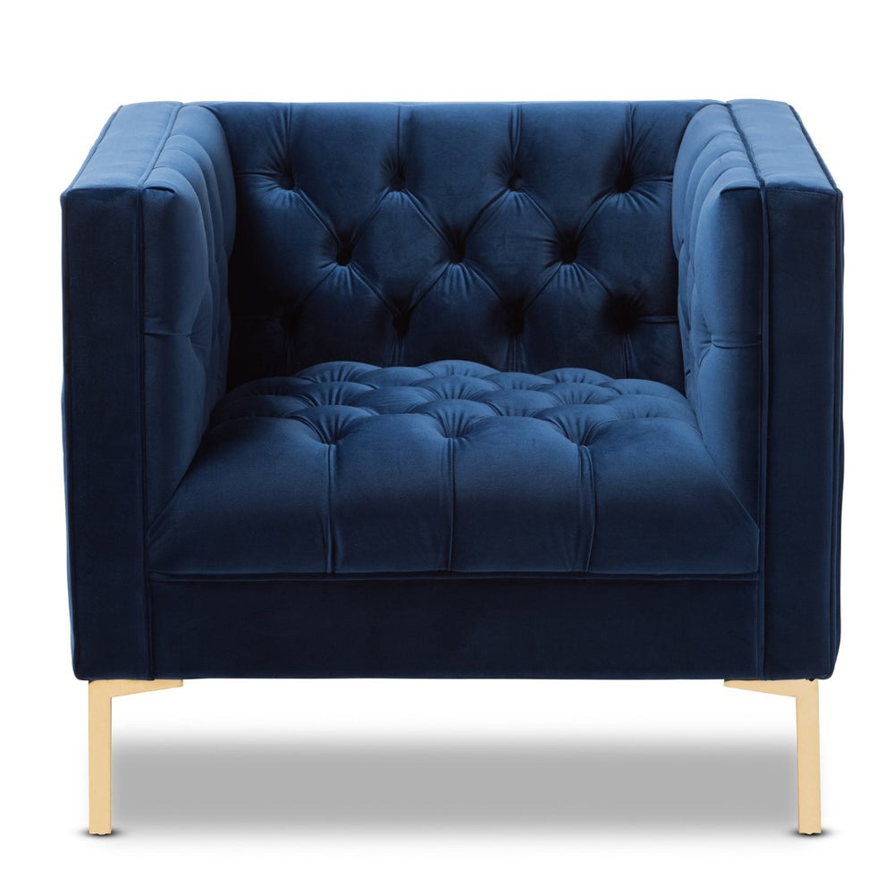 Baxton Studio Baxton Studio Zanetta Luxe Velvet Upholstered Lounge Chair with Glamorous Gold Finished Legs Navy TSF-7723-Navy/Gold