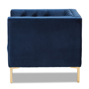 Baxton Studio Baxton Studio Zanetta Luxe Velvet Upholstered Lounge Chair with Glamorous Gold Finished Legs Navy TSF-7723-Navy/Gold