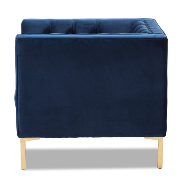 Baxton Studio Baxton Studio Zanetta Luxe Velvet Upholstered Lounge Chair with Glamorous Gold Finished Legs Navy TSF-7723-Navy/Gold