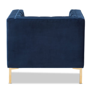 Baxton Studio Baxton Studio Zanetta Luxe Velvet Upholstered Lounge Chair with Glamorous Gold Finished Legs Navy TSF-7723-Navy/Gold