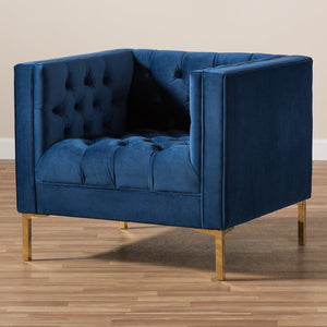 Baxton Studio Baxton Studio Zanetta Luxe Velvet Upholstered Lounge Chair with Glamorous Gold Finished Legs Navy TSF-7723-Navy/Gold