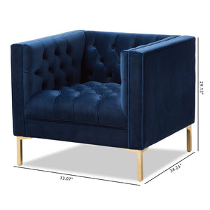Baxton Studio Baxton Studio Zanetta Luxe Velvet Upholstered Lounge Chair with Glamorous Gold Finished Legs Navy TSF-7723-Navy/Gold