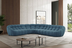 VIG Furniture Yolonda Curved Teddy Fabric Sofa With Hexagonal Tufting, Solid Wood Frame, Seats Up To Eight Blue Sectional Sofa VGEV-2126B-TEAL-SECT