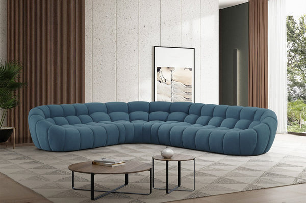 VIG Furniture Yolonda Curved Teddy Fabric Sofa With Hexagonal Tufting, Solid Wood Frame, Seats Up To Eight Blue Sectional Sofa VGEV-2126B-TEAL-SECT