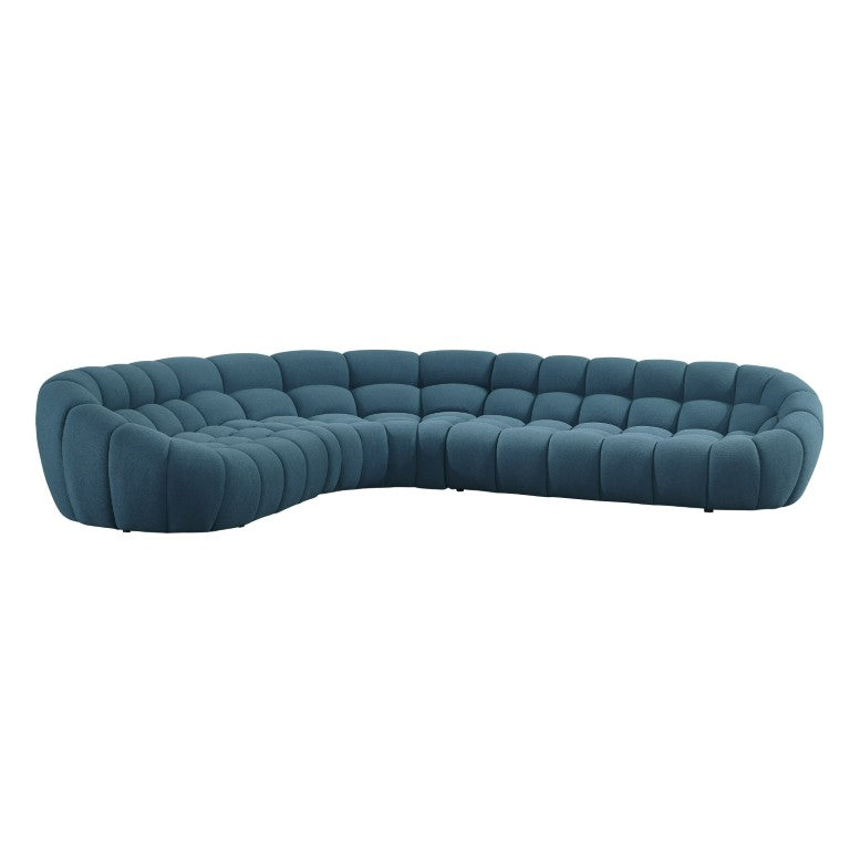 VIG Furniture Yolonda Curved Teddy Fabric Sofa With Hexagonal Tufting, Solid Wood Frame, Seats Up To Eight Blue Sectional Sofa VGEV-2126B-TEAL-SECT