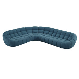 VIG Furniture Yolonda Curved Teddy Fabric Sofa With Hexagonal Tufting, Solid Wood Frame, Seats Up To Eight Blue Sectional Sofa VGEV-2126B-TEAL-SECT
