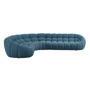 VIG Furniture Yolonda Curved Teddy Fabric Sofa With Hexagonal Tufting, Solid Wood Frame, Seats Up To Eight Blue Sectional Sofa VGEV-2126B-TEAL-SECT