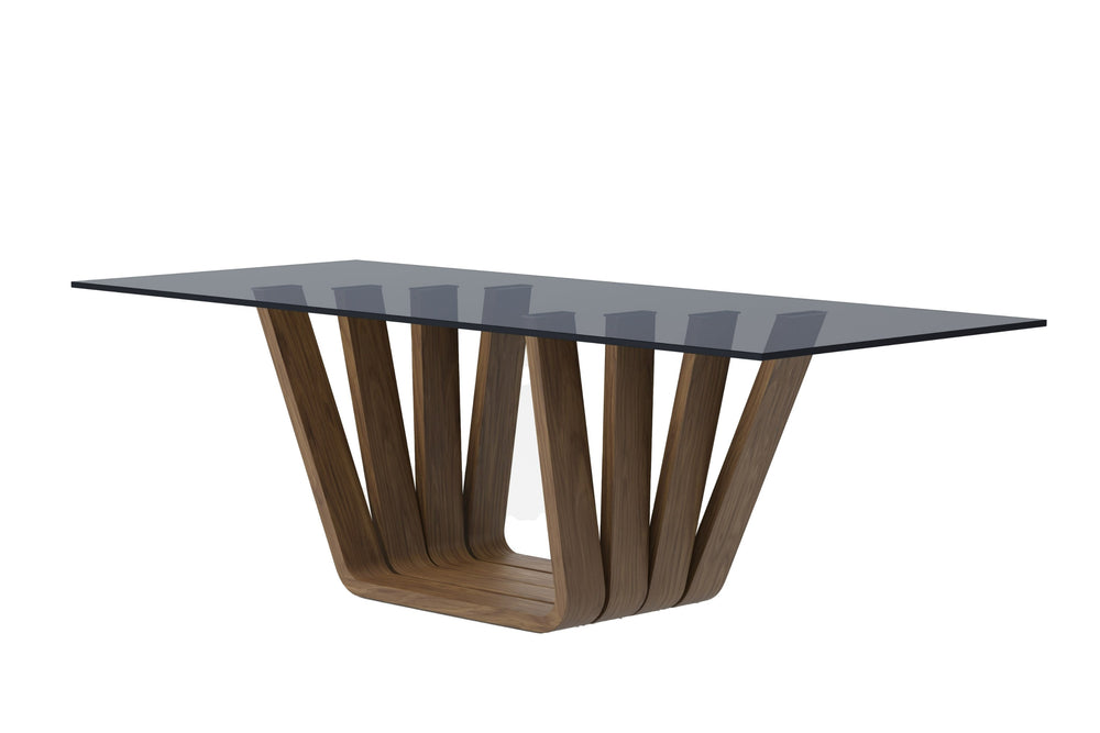 Vig Furniture Modrest Solvang - Elegant Grey Glass & Walnut Rectangular Dining Table For Modern Homes & Gatherings Walnut  Vgbb-mi1312
