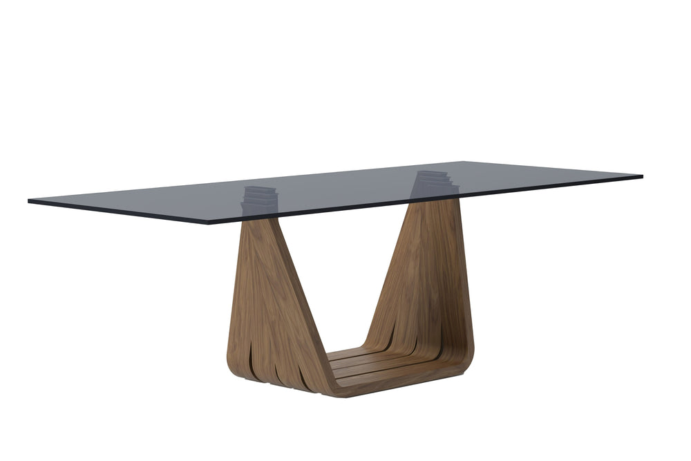 Vig Furniture Modrest Solvang - Elegant Grey Glass & Walnut Rectangular Dining Table For Modern Homes & Gatherings Walnut  Vgbb-mi1312