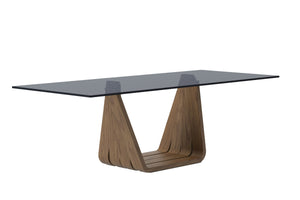 Vig Furniture Modrest Solvang - Elegant Grey Glass & Walnut Rectangular Dining Table For Modern Homes & Gatherings Walnut  Vgbb-mi1312