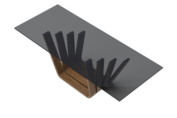 Vig Furniture Modrest Solvang - Elegant Grey Glass & Walnut Rectangular Dining Table For Modern Homes & Gatherings Walnut  Vgbb-mi1312