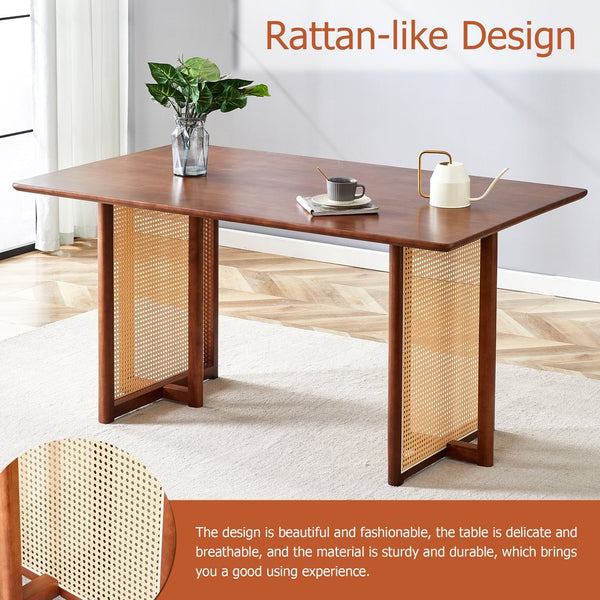 English Elm Chinese country retro solid dining table with imitation rattan legs, solid rubber frame, versatile desk Walnut W1151P154595