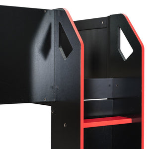 English Elm Full Size Loft Bed with Rgb Lighting Desk Drawers Hanging Rod Teen Bedroom Red LT000288AAJ-1