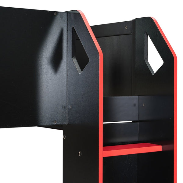 English Elm Full Size Loft Bed with Rgb Lighting Desk Drawers Hanging Rod Teen Bedroom Red LT000288AAJ-1