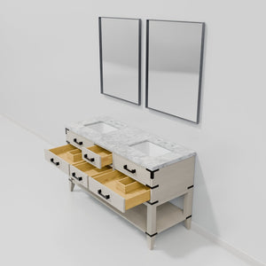 English Elm White Oak Double Bath Vanity With Carrara Marble Top, 60" W, 22" D, And Two Elegant Mirrors Included B2731S01634-GIGA