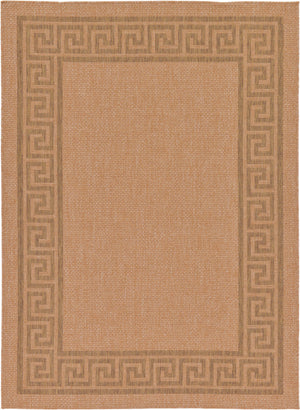 Unique Loom Outdoor Border Greek Key Machine Made Geometric Rug Light Brown, Light Brown/Tan/Brown 7' 1" x 9' 7"