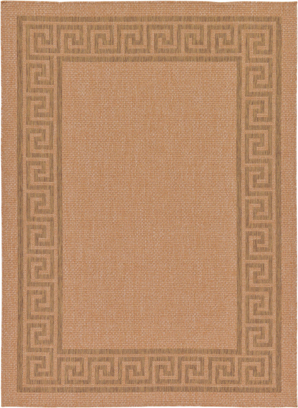 Unique Loom Outdoor Border Greek Key Machine Made Geometric Rug Light Brown, Light Brown/Tan/Brown 7' 1" x 9' 7"