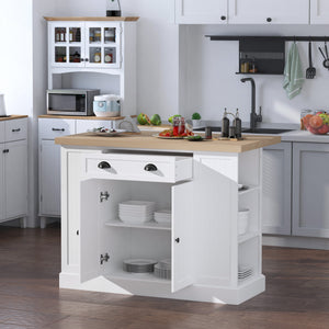 English Elm HOMCOM 47" Fluted Wooden Kitchen Island with Drop Leaf, Drawer, Adjustable Shelves & Microwave Stand W2225S00064