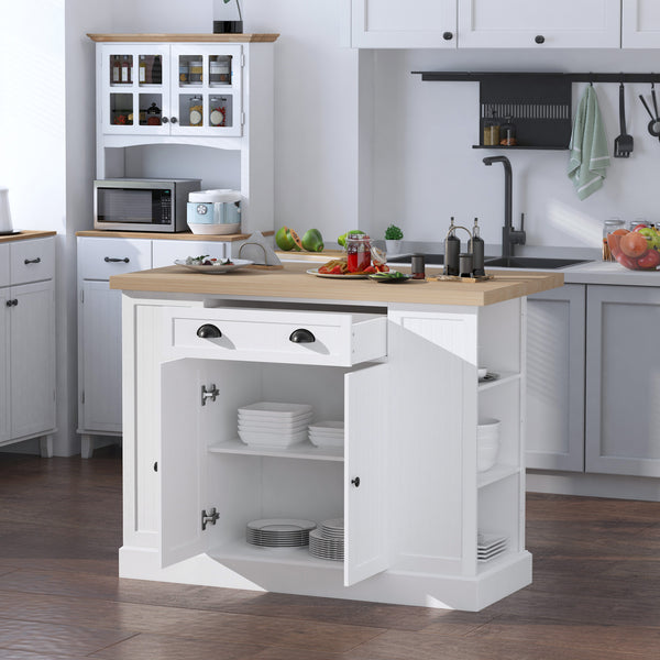 English Elm HOMCOM 47" Fluted Wooden Kitchen Island with Drop Leaf, Drawer, Adjustable Shelves & Microwave Stand W2225S00064