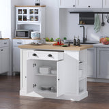 English Elm Homcom 47" Fluted-Style Wooden Kitchen Island, Kitchen Countertop Storage Cabinet With Drop Leaf, Drawer, Open Shelves, Storage, White