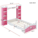 English Elm Castle-Shaped Wooden Bed With Storage Shelf, Dreamy Twin Size Platform Bed For Kids Bedroom, Pink+ White(Expected Arrival Time:8.14)