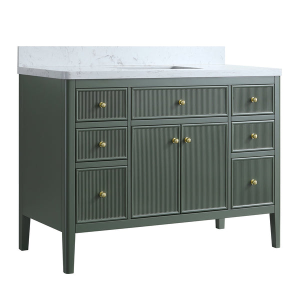 English Elm Fully Assembled 48'' Green Bathroom Vanity With Solid Wood, Engineered Marble Top & Soft-Close Drawers W1826P308982