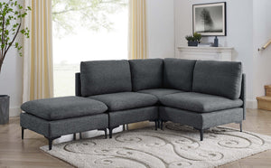 English Elm Linen Upholstered Modular Sectional Sofa with Black Metal Legs for Modern Living Dark Gray B2748S00106