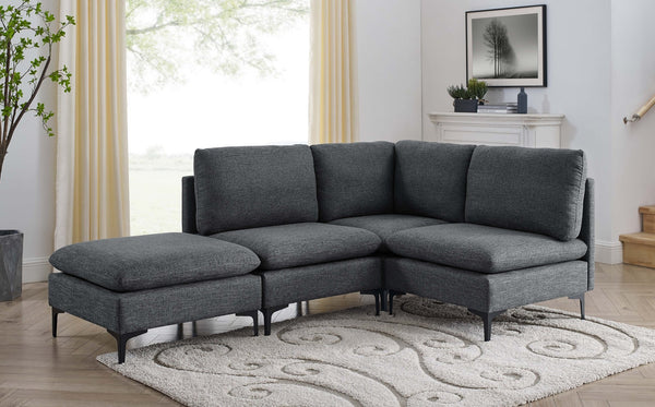 English Elm Linen Upholstered Modular Sectional Sofa with Black Metal Legs for Modern Living Dark Gray B2748S00106